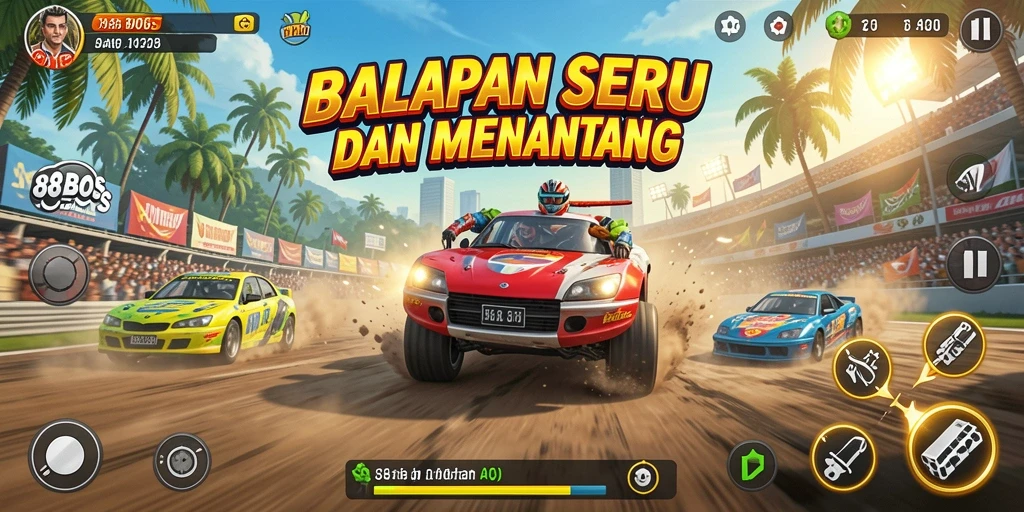 Tampilan gameplay Racing menarik dari 88BOS dengan mobil balap yang cepat.