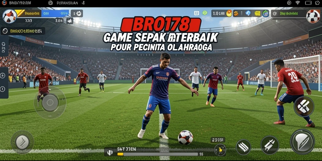 Screenshot gameplay BRO178 menunjukkan aksi pertandingan sepak bola yang mendebarkan.