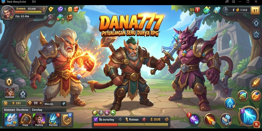 Screenshot gameplay DANA777 yang menunjukkan pertarungan karakter RPG.