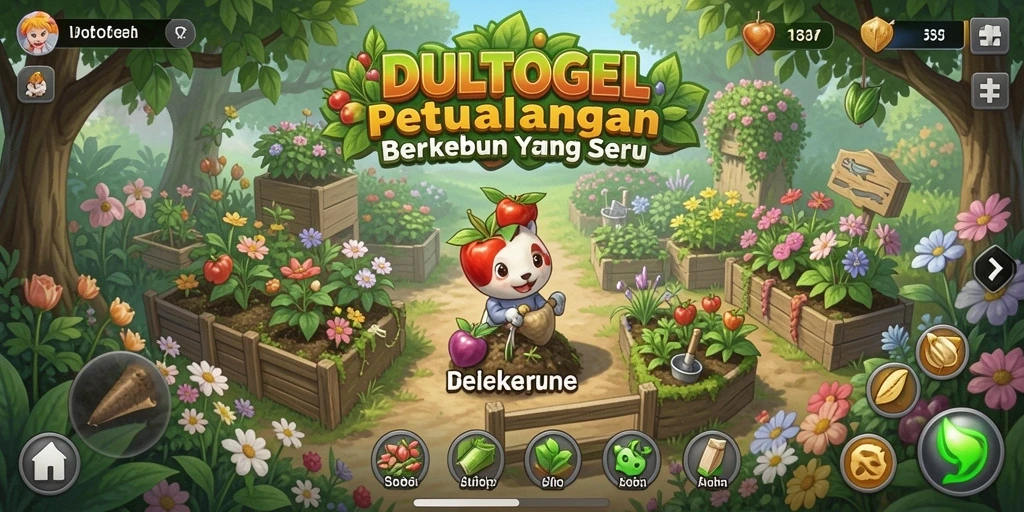Screenshot menampilkan gameplay seru di DULTOGEL dengan berkebun yang interaktif.