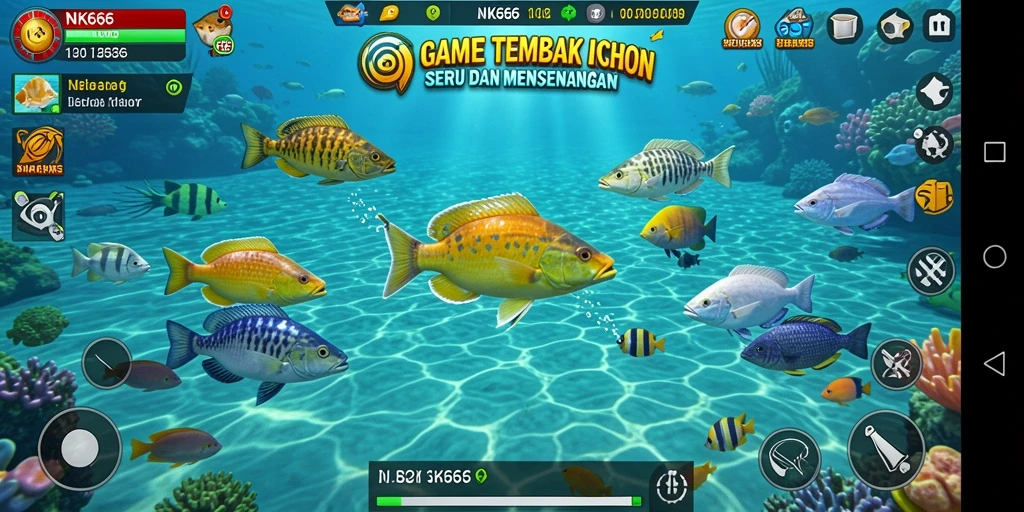 Tangkapan layar menunjukkan gameplay NK666 saat menembak ikan.