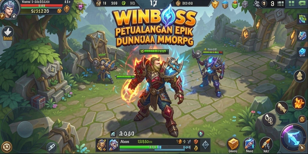 Screenshot gameplay WINBOSS yang menampilkan aksi pertarungan petualangan MMORPG.