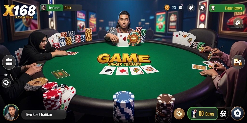 Screenshot X168 menampilkan suasana permainan Poker yang kompetitif dan menarik.